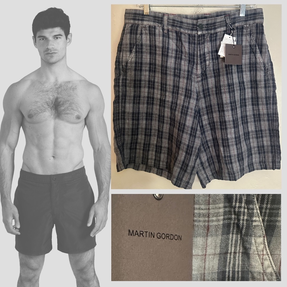 Martin Gordon Linen Shorts 32" waist 11" inseam New with tags 100% linen Button